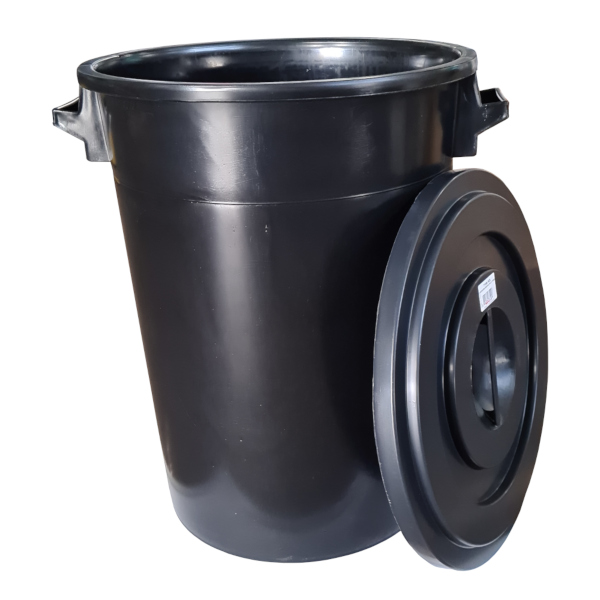 BIDONE INDUSTRIALE NERO LT.100 CON COPERCHIO