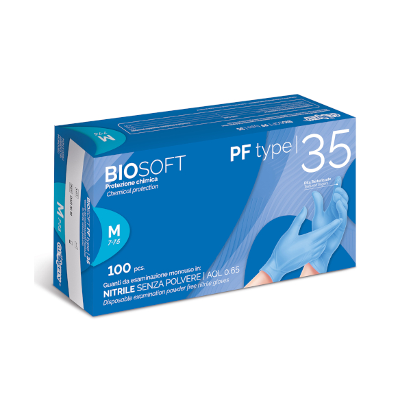 GUANTI IN NITRILE BLU MONOUSO BIOSOFT PF TYPE35 SENZA POLVERE "M" - 100 pezzi