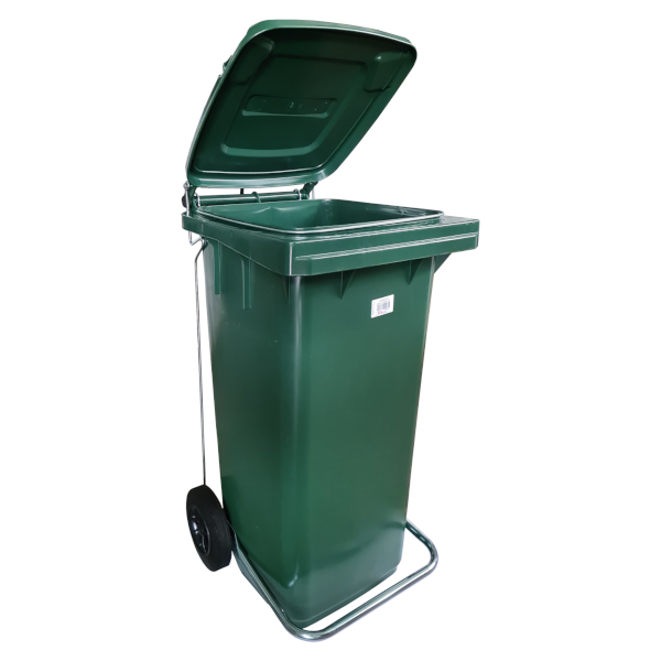 BIDONE CARRELLATO LT.120 VERDE SCURO CON PEDALE E ANELLO FERMASACCO