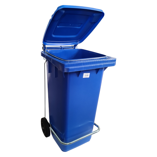 BIDONE CARRELLATO LT.120 BLU CON PEDALE E ANELLO FERMASACCO