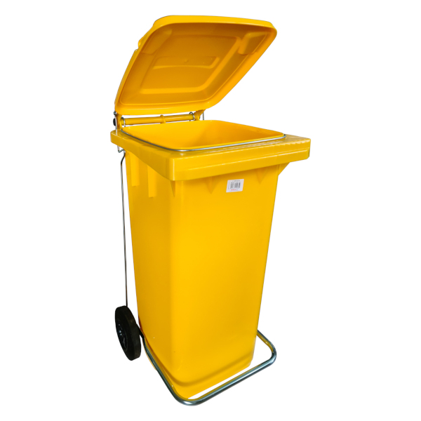 BIDONE CARRELLATO LT.120 GIALLO CON PEDALE E ANELLO FERMASACCO