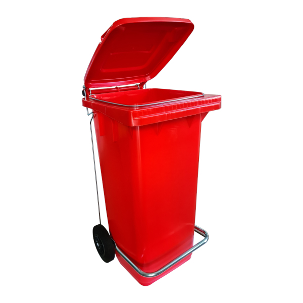 BIDONE CARRELLATO LT.120 ROSSO CON PEDALE E ANELLO FERMASACCO