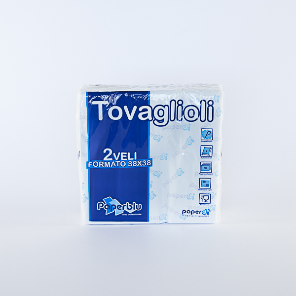 TOVAGLIOLI PAPERBLU 38x38 2veli IN PURA CELLULOSA - 50 pezzi