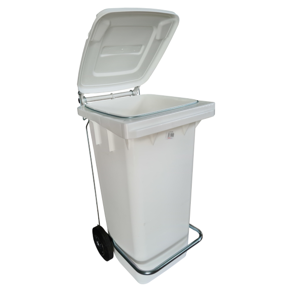 BIDONE CARRELLATO LT.120 BIANCO CON PEDALE E ANELLO FERMASACCO