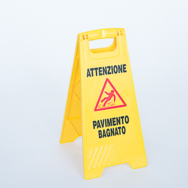 PANNELLO AVVISO "PAVIMENTO BAGNATO" SU CAVALLETTO