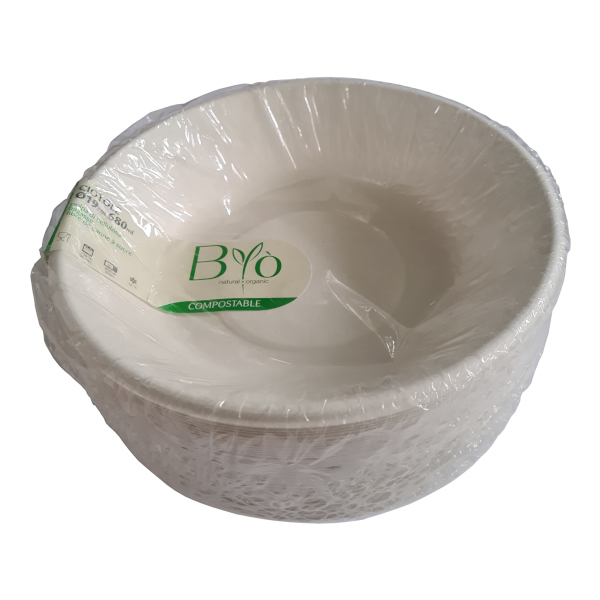 BYO' PIATTI FONDI IN POLPA DI CELLULOSA BIOCOMPOSTABILI Ø19cm 680ml - 50 pezzi