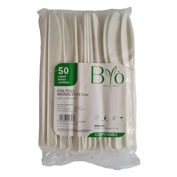 BYO' COLTELLI MONOUSO IN CPLA BIODEGRADABILI E COMPOSTABILI - 50 pezzi