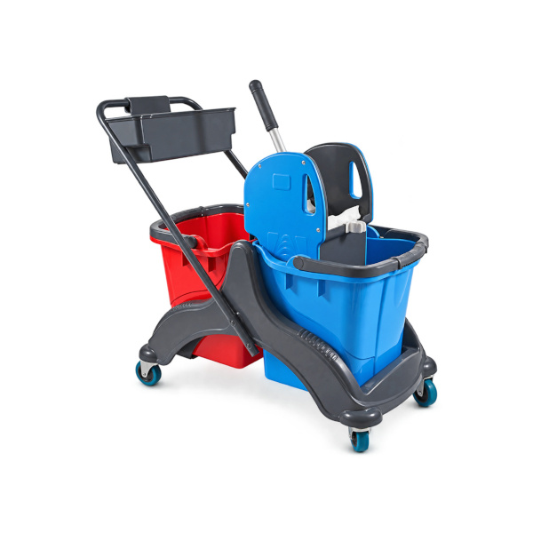 CARRELLO IN PLASTICA A 2 SECCHI 25+25lt CON STRIZZATORE E PORTAOGGETTI