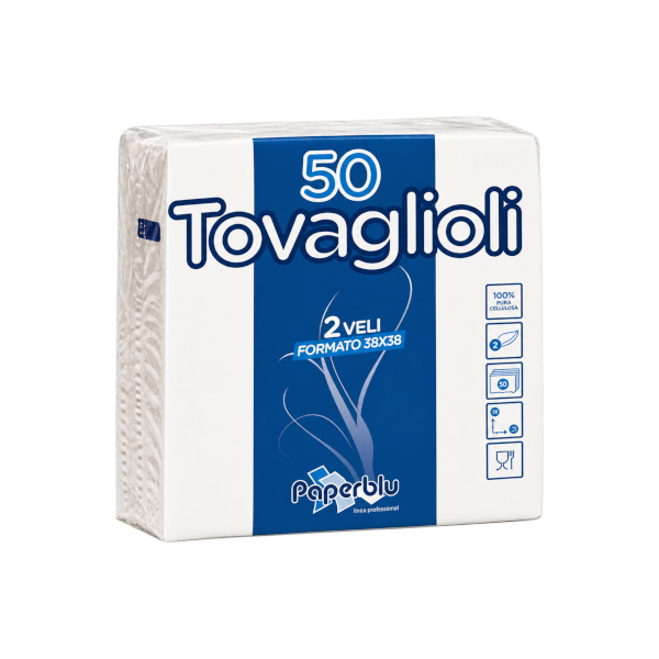 TOVAGLIOLI PAPERBLU 38x38 2veli IN PURA CELLULOSA - 50 pezzi
