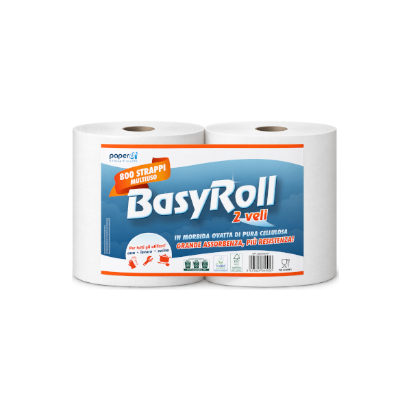 BOBINA 800 STRAPPI BASYROLL 2pz 2veli IN PURA CELLULOSA