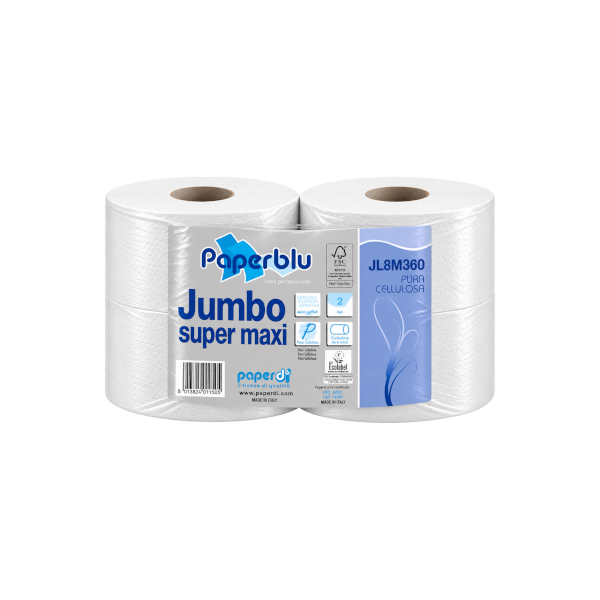 CARTA IGIENICA JUMBO SUPER MAXI 360mt 2veli IN PURA CELLULOSA - 6 ROTOLI
