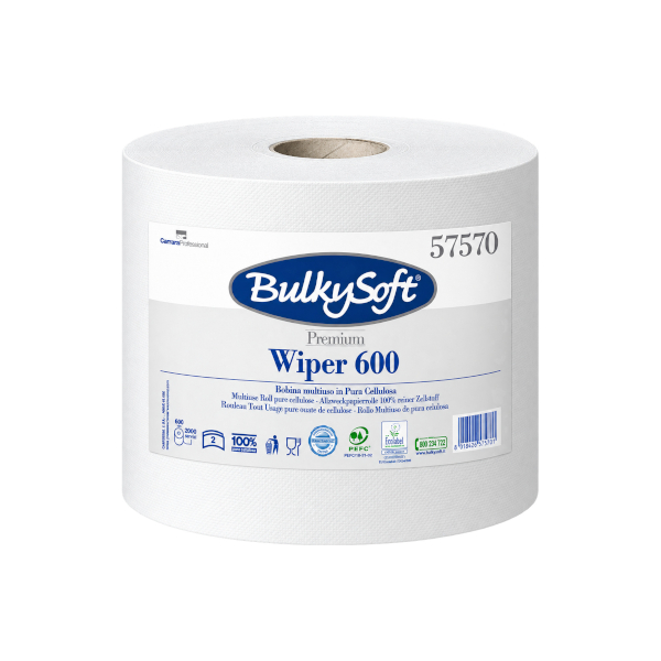 BOBINA BULKYSOFT WIPER 600 A 2veli 2000 STRAPPI IN PURA CELLULOSA